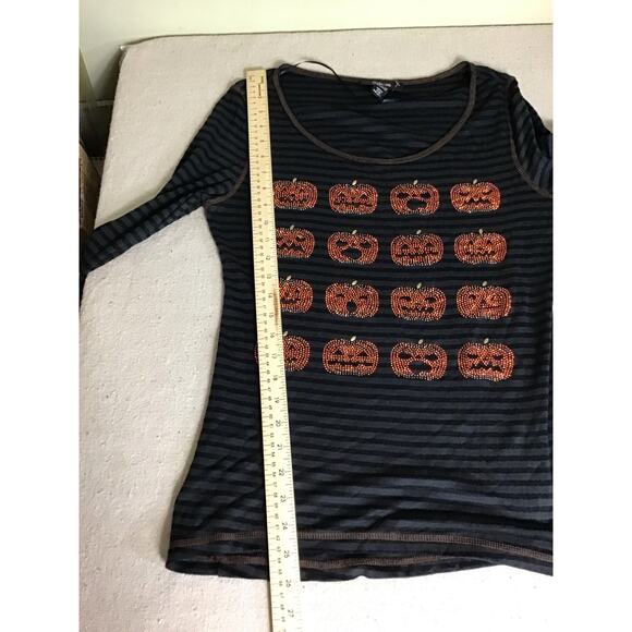 Style&Co. Women Ribbed Striped Jack-O-Lantern Halloween Shirt Sz.Med Black NWT - Picture 8 of 12